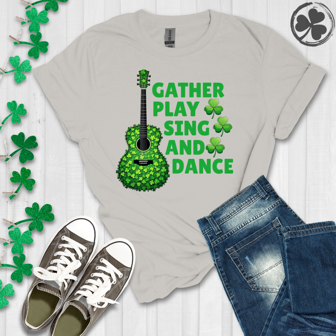 Guitar - Gather Play Sing Dance Shamrocks T-Shirt