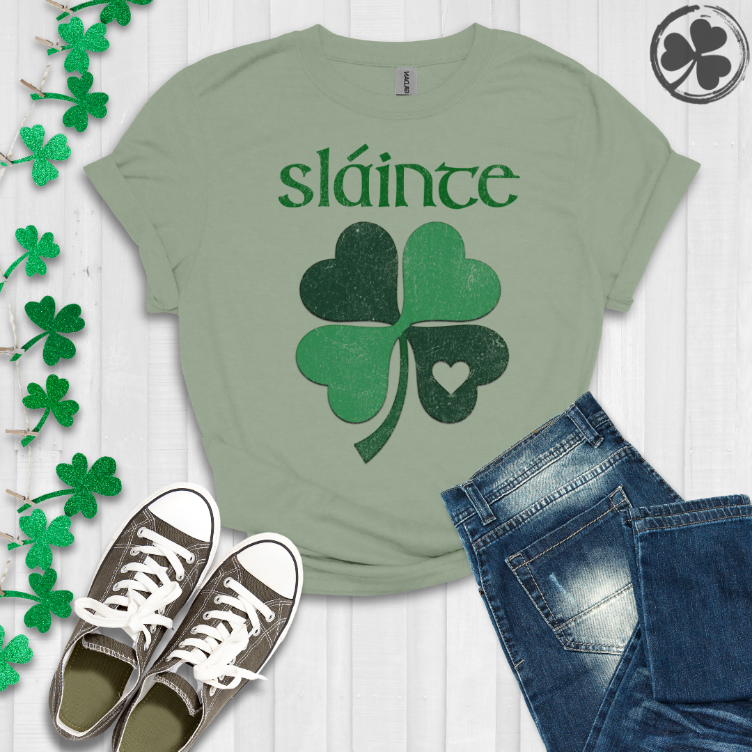 St. Patrick's Day Sláinte Clover Heart T-Shirt