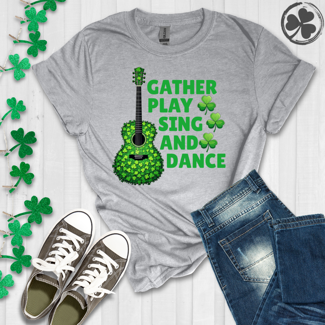 Guitar - Gather Play Sing Dance Shamrocks T-Shirt