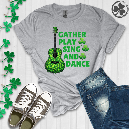 Guitar - Gather Play Sing Dance Shamrocks T-Shirt